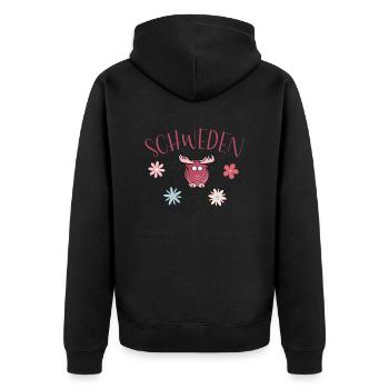 Schweden Elch Blumen - Unisex Premium Bio Zip Hoodie - Schwarz - Hinten - Nico (187cm)