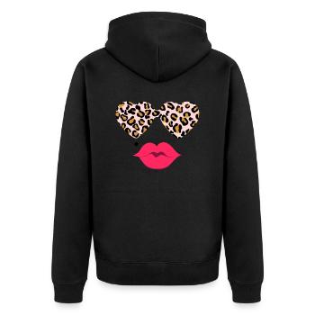 Leopard glasses with lips - Unisex Premium Organic Zip Hoodie - black - Back - Nico (187cm)