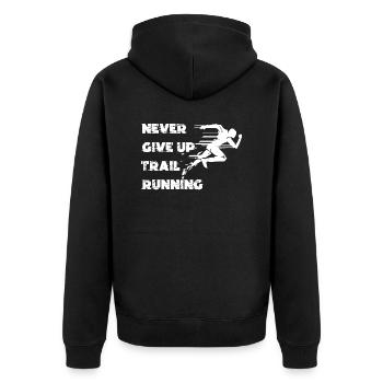 Trail Run Ultra Running Berg Trekking Laufen - Unisex Premium Bio Zip Hoodie - Schwarz - Hinten - Nico (187cm)