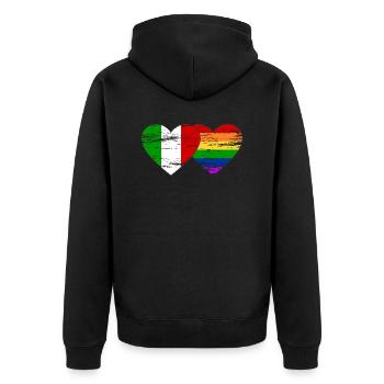 Italien Regenbogen Flagge used - Unisex Premium Bio Zip Hoodie - Schwarz - Hinten - Nico (187cm)