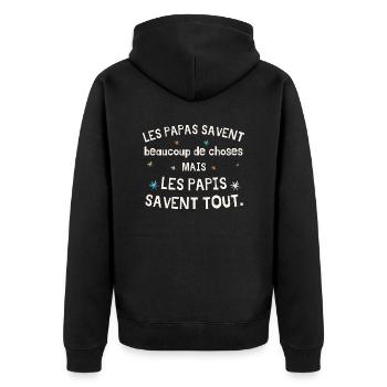 T-shirt Cadeau Papi Rigolo Les Papys savent tout - Veste à capuche bio Premium Unisexe - noir - Dos - Nico (187cm)