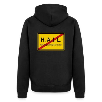 HAIL verlassen - Unisex Premium Bio Zip Hoodie - Schwarz - Hinten - Nico (187cm)
