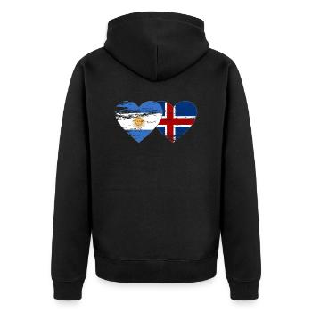 Argentine Islande drapeau coeur utilisé - Veste à capuche bio Premium Unisexe - noir - Dos - Nico (187cm)