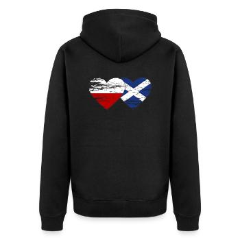 Pologne Ecosse drapeau coeur utilisé - Veste à capuche bio Premium Unisexe - noir - Dos - Nico (187cm)