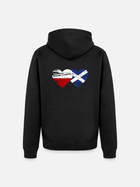 Poland Scotland Flag Heart Used - Unisex Premium Organic Zip Hoodie - black