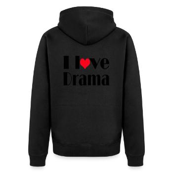 I Love Drama Quote - Unisex Premium Bio Zip Hoodie - Schwarz - Hinten - Nico (187cm)