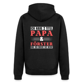 Ich habe 2 Titel Papa und Förster - Unisex Premium Bio Zip Hoodie - Schwarz - Hinten - Nico (187cm)