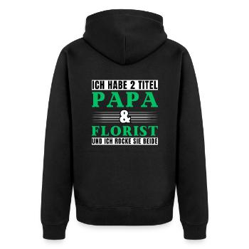 Ich habe 2 Titel Papa und Florist - Unisex Premium Bio Zip Hoodie - Schwarz - Hinten - Nico (187cm)