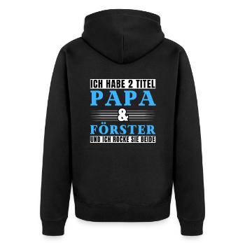 Ich habe 2 Titel Papa und Förster - Unisex Premium Bio Zip Hoodie - Schwarz - Hinten - Nico (187cm)