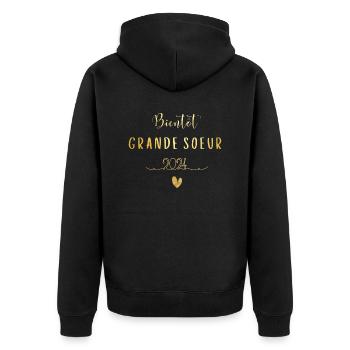Grande sœur 2024-annonce grossesse - Veste à capuche bio Premium Unisexe - noir - Dos - Nico (187cm)