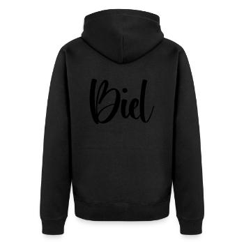 Name - Biel - Unisex Premium Organic Zip Hoodie - black - Back - Nico (187cm)