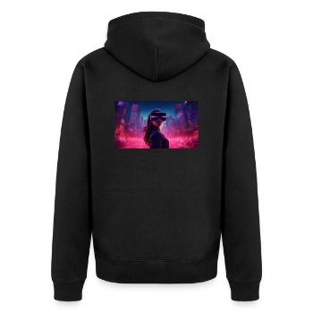 Digitale Träumereien: Eine Frau in virtueller Real - Unisex Premium Bio Zip Hoodie - Schwarz - Hinten - Nico (187cm)