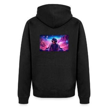Galaktische Visionen: Der Weltraumpilot der Zukunf - Unisex Premium Bio Zip Hoodie - Schwarz - Hinten - Nico (187cm)