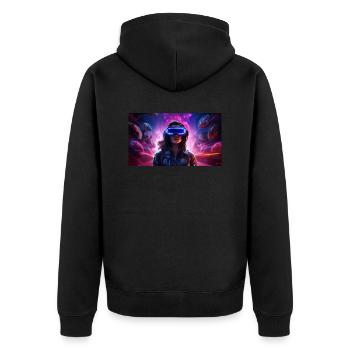 Digitale Träumereien: Eine Frau in virtueller Real - Unisex Premium Bio Zip Hoodie - Schwarz - Hinten - Nico (187cm)