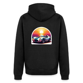 Oldtimer Sonnenuntergang - Unisex Premium Bio Zip Hoodie - Schwarz - Hinten - Nico (187cm)