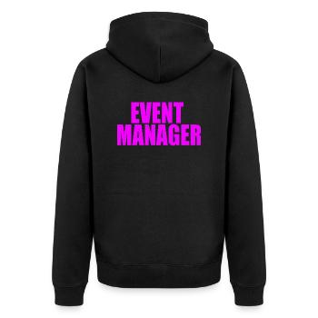 EVENT-MANAGER - Unisex Premium Bio Zip Hoodie - Schwarz - Hinten - Nico (187cm)