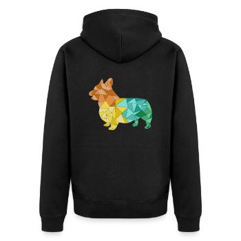 CORGI geometrisch bunt - Unisex Premium Bio Zip Hoodie - Schwarz - Hinten - Nico (187cm)