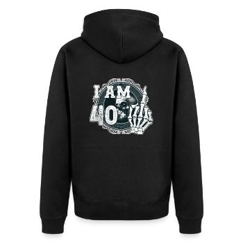 Ich bin 40 plus 1 Mittelfinger Totenkopf lustig 41. - Unisex Premium Bio Zip Hoodie - Schwarz - Hinten - Nico (187cm)