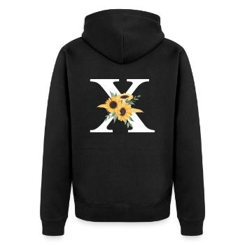 Buchstabe x blumige Sonnenblume - Unisex Premium Bio Zip Hoodie - Schwarz - Hinten - Nico (187cm)