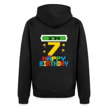 Seven 7yr 7th Birthday Happy Birthday 7 Years Old - Veste à capuche bio Premium Unisexe - noir - Dos - Nico (187cm)