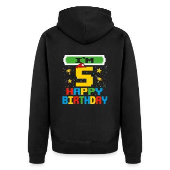 Five 5yr 5th Birthday Happy Birthday 5 Years Old - Veste à capuche bio Premium Unisexe - noir - Dos - Nico (187cm)