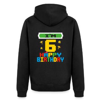 Six 6yr 6th Birthday Happy Birthday 6 Years Old - Veste à capuche bio Premium Unisexe - noir - Dos - Nico (187cm)
