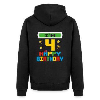 Vier 4 Jahre 4. Geburtstag Alles Gute zum Geburtstag 4 Jahre alt - Unisex Premium Bio Zip Hoodie - Schwarz - Hinten - Nico (187cm)