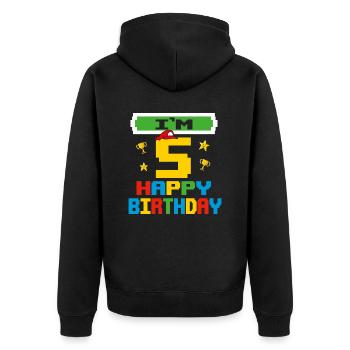 Five 5yr 5th Birthday Happy Birthday 5 Years Old - Veste à capuche bio Premium Unisexe - noir - Dos - Nico (187cm)