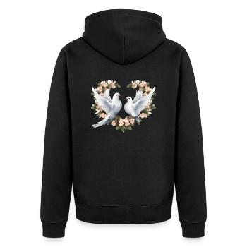 Couronne de fleurs en cœur avec des colombes - Veste à capuche bio Premium Unisexe - noir - Dos - Nico (187cm)
