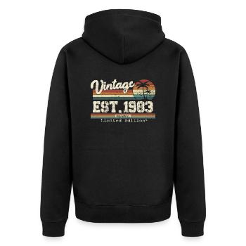 1983 Vintage Vintage Retro Geburtstagsgeschenk - Unisex Premium Bio Zip Hoodie - Schwarz - Hinten - Nico (187cm)