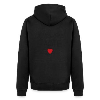 Ich werde Tante sein - Herz - Unisex Premium Bio Zip Hoodie - Schwarz - Hinten - Nico (187cm)