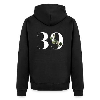 Nummer 39 Blumengrün - 39. Blumengeburtstag - Unisex Premium Bio Zip Hoodie - Schwarz - Hinten - Nico (187cm)