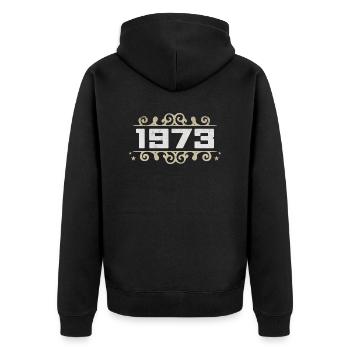 Jahrgang 1973 Retro Geburtstag 1973 Vintage 1973 - Unisex Premium Bio Zip Hoodie - Schwarz - Hinten - Nico (187cm)