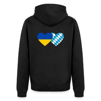 Ukraine Bayern Flagge Herz - Unisex Premium Bio Zip Hoodie - Schwarz - Hinten - Nico (187cm)