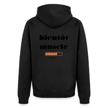 Bald muskulös - Unisex Premium Bio Zip Hoodie - Schwarz - Hinten - Nico (187cm)