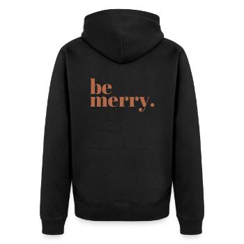 be merry - Unisex Premium Bio Zip Hoodie - Schwarz - Hinten - Nico (187cm)