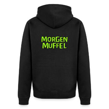 Morgenmuffel - Unisex Premium Bio Zip Hoodie - Schwarz - Hinten - Nico (187cm)