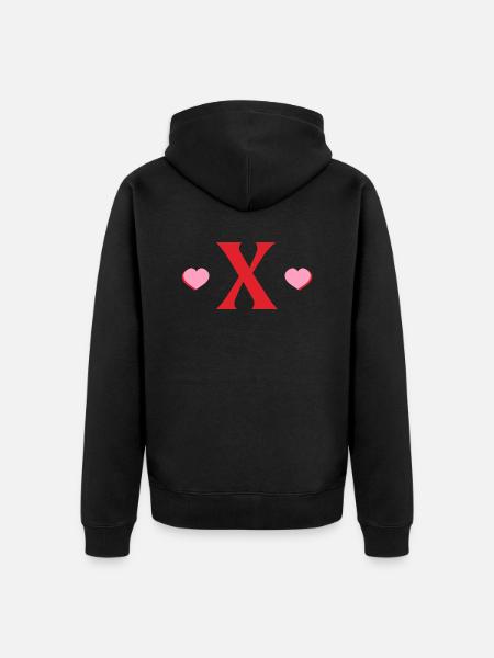 Letter x Red Hearts - Unisex Premium Organic Zip Hoodie - black