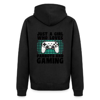 Gamer und Papageien: Videospiele und Papageien - Unisex Premium Bio Zip Hoodie - Schwarz - Hinten - Nico (187cm)