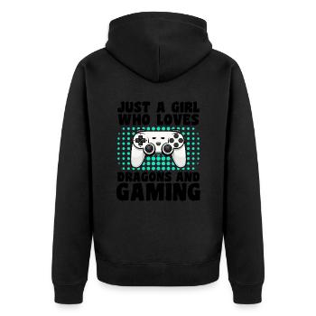 Gamer and Dragons: Video- und mythologische Spiele - Unisex Premium Bio Zip Hoodie - Schwarz - Hinten - Nico (187cm)