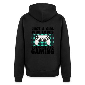 Gamer und Delfine: Videospiele und Delfine - Unisex Premium Bio Zip Hoodie - Schwarz - Hinten - Nico (187cm)