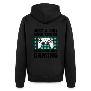 Gamer and Penguins: Video Games and Icy Adventure - Unisex Premium Organic Zip Hoodie - black - Back - Nico (187cm)
