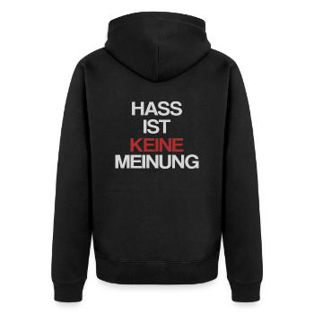 Hass ist keine Meinung | Gegen Rechts - Unisex Premium Bio Zip Hoodie - Schwarz - Hinten - Nico (187cm)