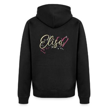 Elisa Surname First name Calligraphy Heart - Unisex Premium Organic Zip Hoodie - black - Back - Nico (187cm)