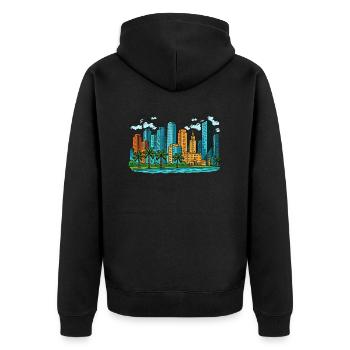 miami stadt - Unisex Premium Bio Zip Hoodie - Schwarz - Hinten - Nico (187cm)