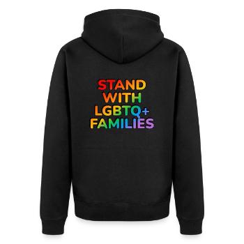 Stehen Sie an der Seite von LGBTQ-Familien - prideallyship - Unisex Premium Bio Zip Hoodie - Schwarz - Hinten - Nico (187cm)