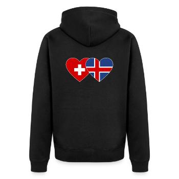 Schweiz Island Flagge Herz - Unisex Premium Bio Zip Hoodie - Schwarz - Hinten - Nico (187cm)