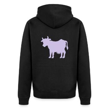 Kuh - Unisex Premium Bio Zip Hoodie - Schwarz - Hinten - Nico (187cm)