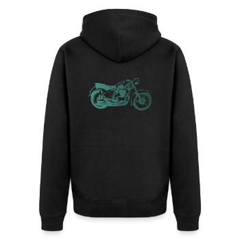 DDR Motorrad Sport AWO - Unisex Premium Bio Zip Hoodie - Schwarz - Hinten - Nico (187cm)