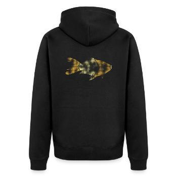 Fisch - Unisex Premium Bio Zip Hoodie - Schwarz - Hinten - Nico (187cm)